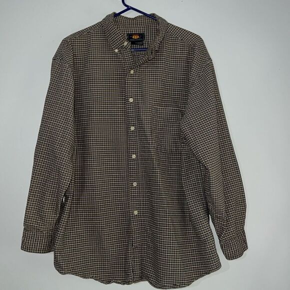 Route 66 Button Up Shirt Men's Size L Long Sleeve Green Cream Check Cotton - Picture 1 of 8
